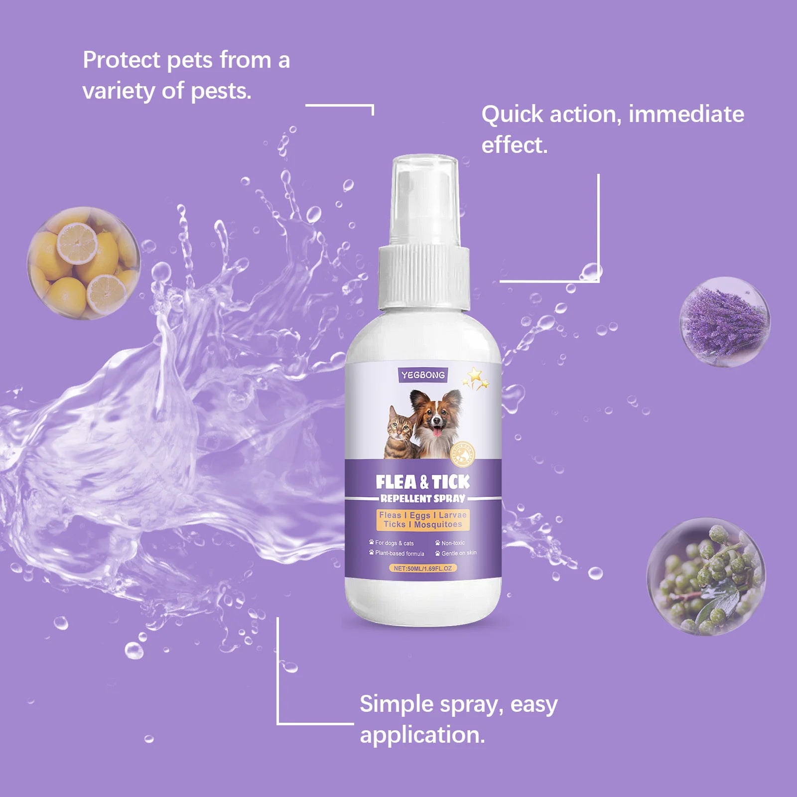 Flea and Tick Spray - Pet Flea Prevention - Dog Cat Tick Control