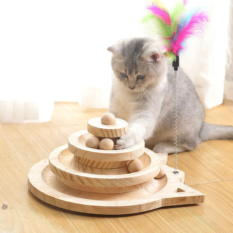 Wooden Cat Tower - Multi-Level Cat Toy - Cat Climbing Tower