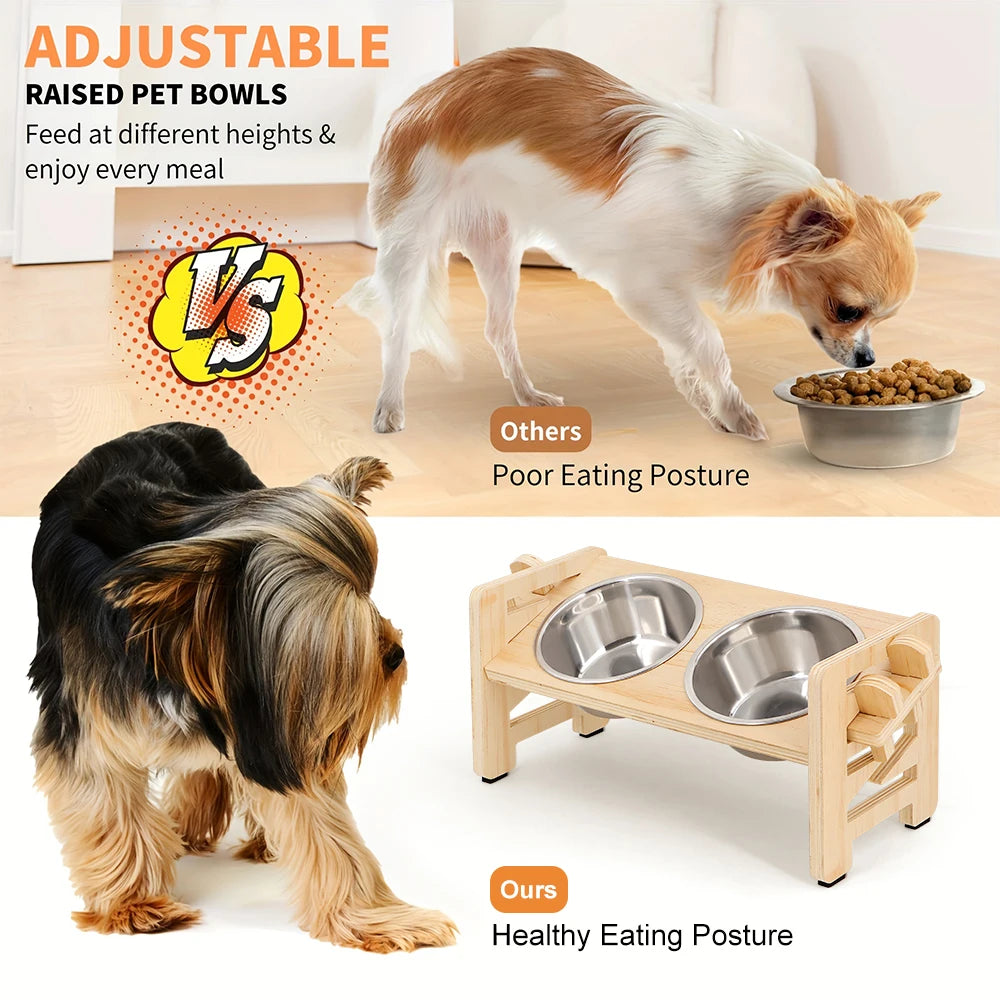Adjustable Pet Bowl Stand - Cat Dog Feeder - Elevated Pet Bowls