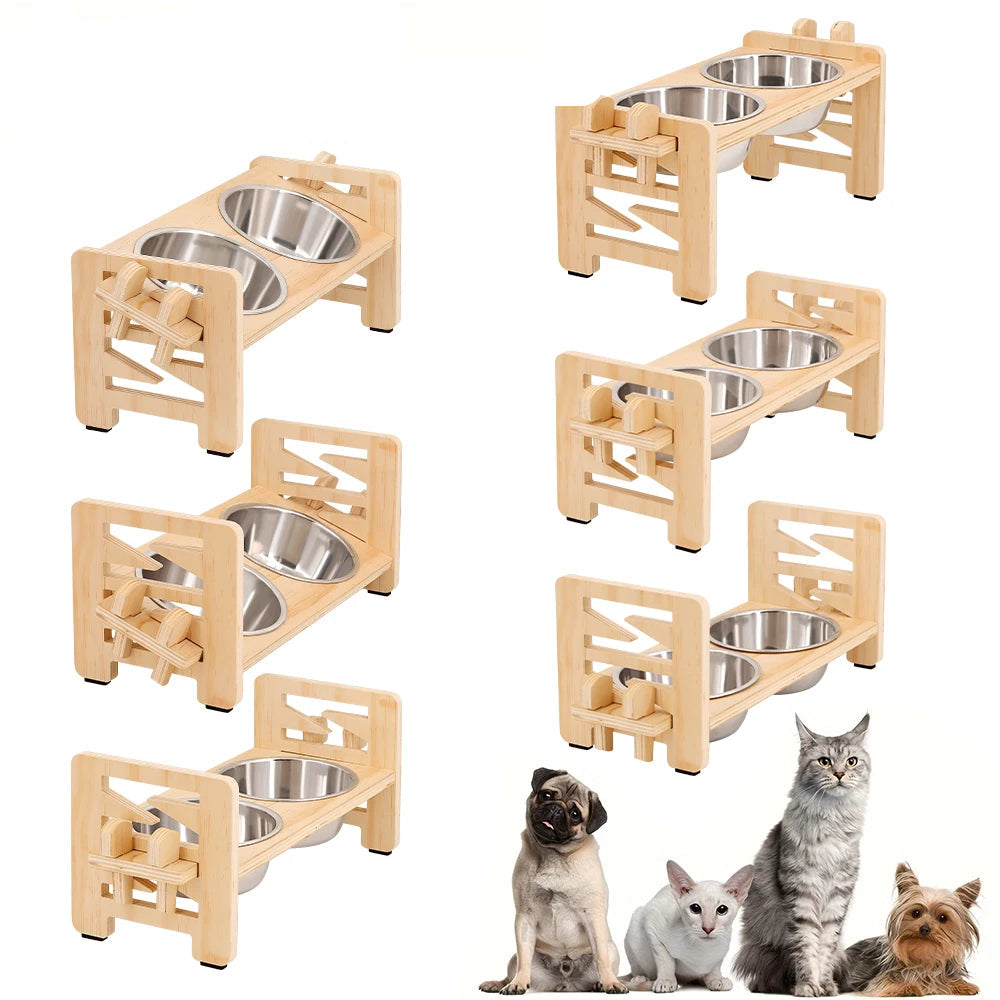Adjustable Pet Bowl Stand - Cat Dog Feeder - Elevated Pet Bowls