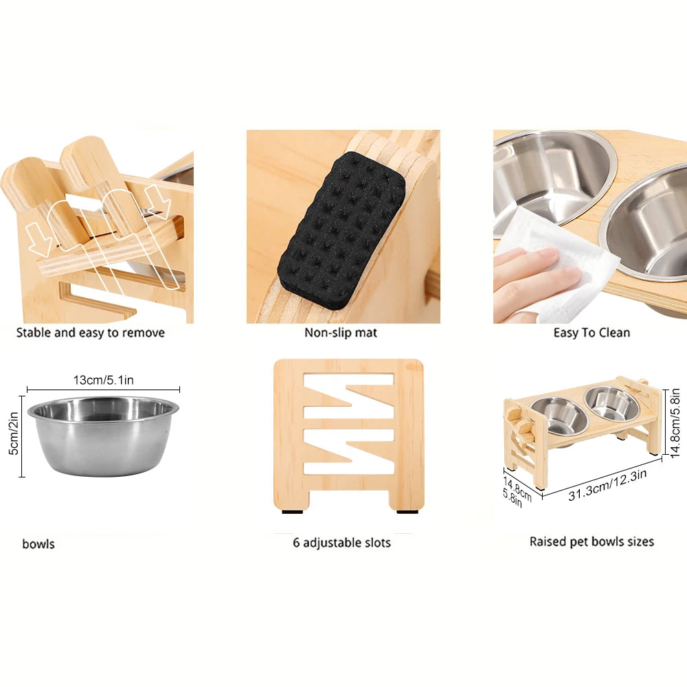 Adjustable Pet Bowl Stand - Cat Dog Feeder - Elevated Pet Bowls