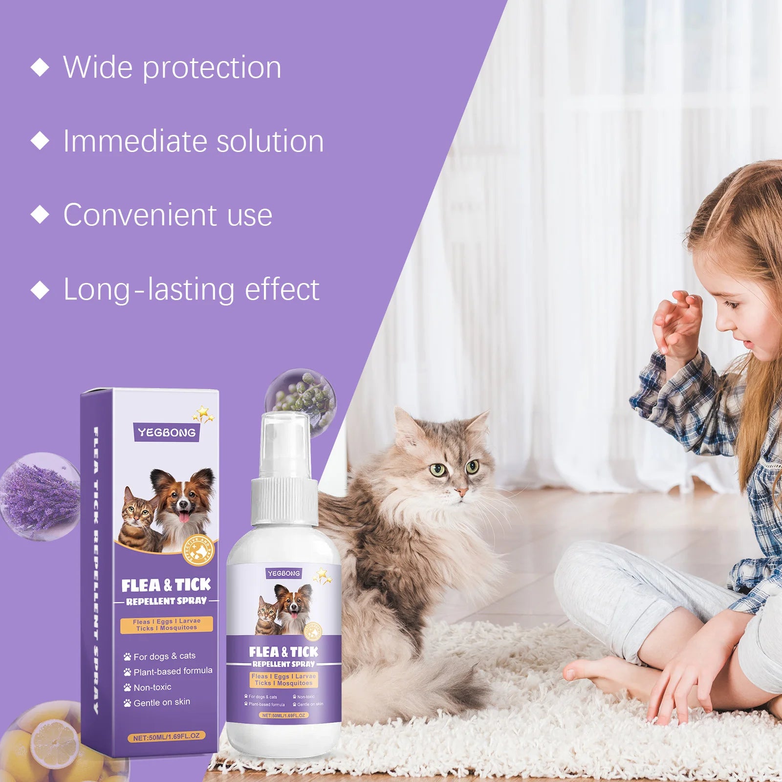 Flea and Tick Spray - Pet Flea Prevention - Dog Cat Tick Control